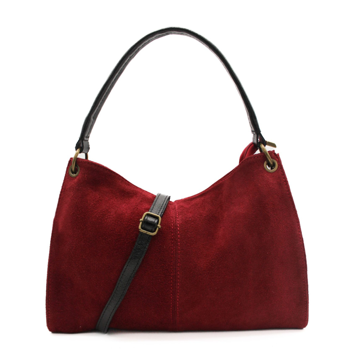 Genuine Italian Suede Leather Stylish Small Shoulder Bag With Detachable Strap - BURGUNDY image