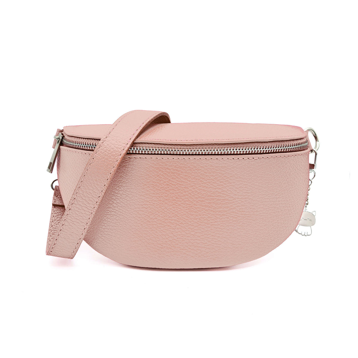 Italian Real Leather Bum Bag Style Crossbody Bag - PINK image
