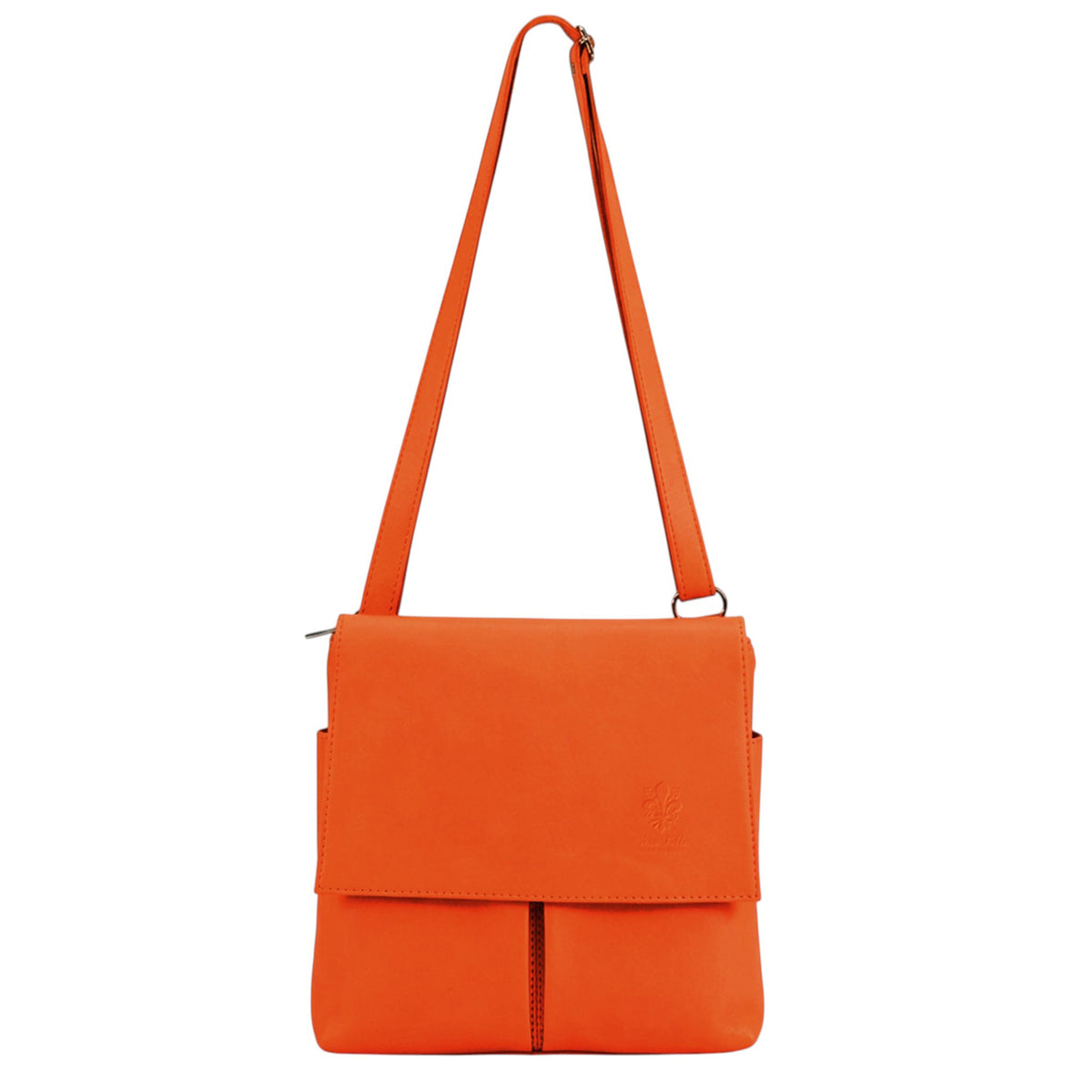 Genuine Leather Multi-Pocket Messenger Crossbody Bag - ORANGE image