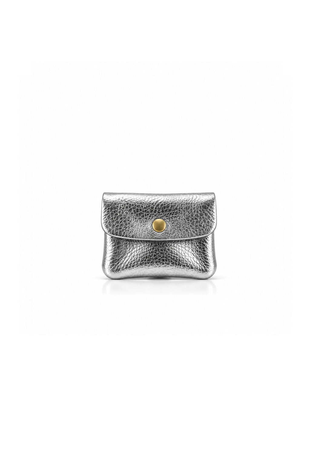 Genuine Italian Leather Compact Coin Purse with Snap Closure - Silver Metallic image