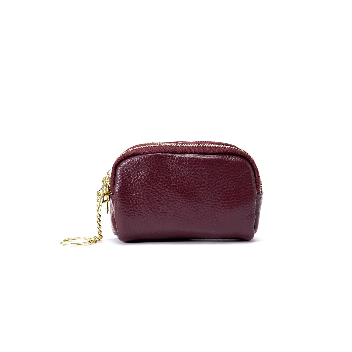 Genuine Leather Gold Tone Zippered Compact Pouch Purse - WINE image