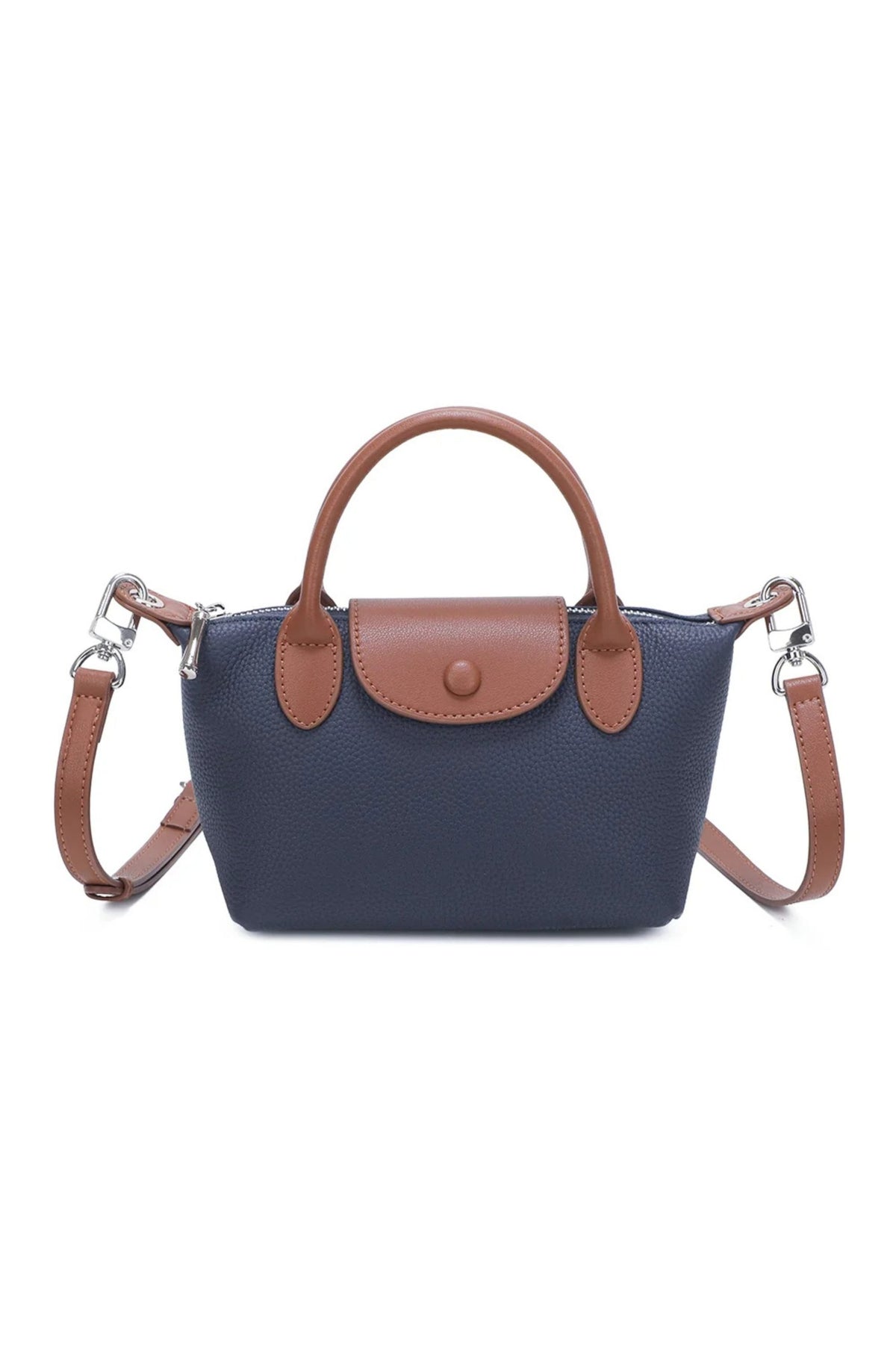 Dual-Tone Design Compact Genuine Leather Handbag - NAVY image