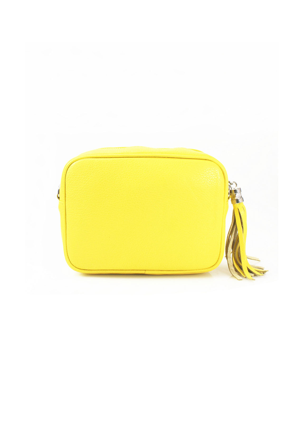 Tassel Charm Genuine Italian Leather Camera Handbag Crossbody Bag - Light Yellow image