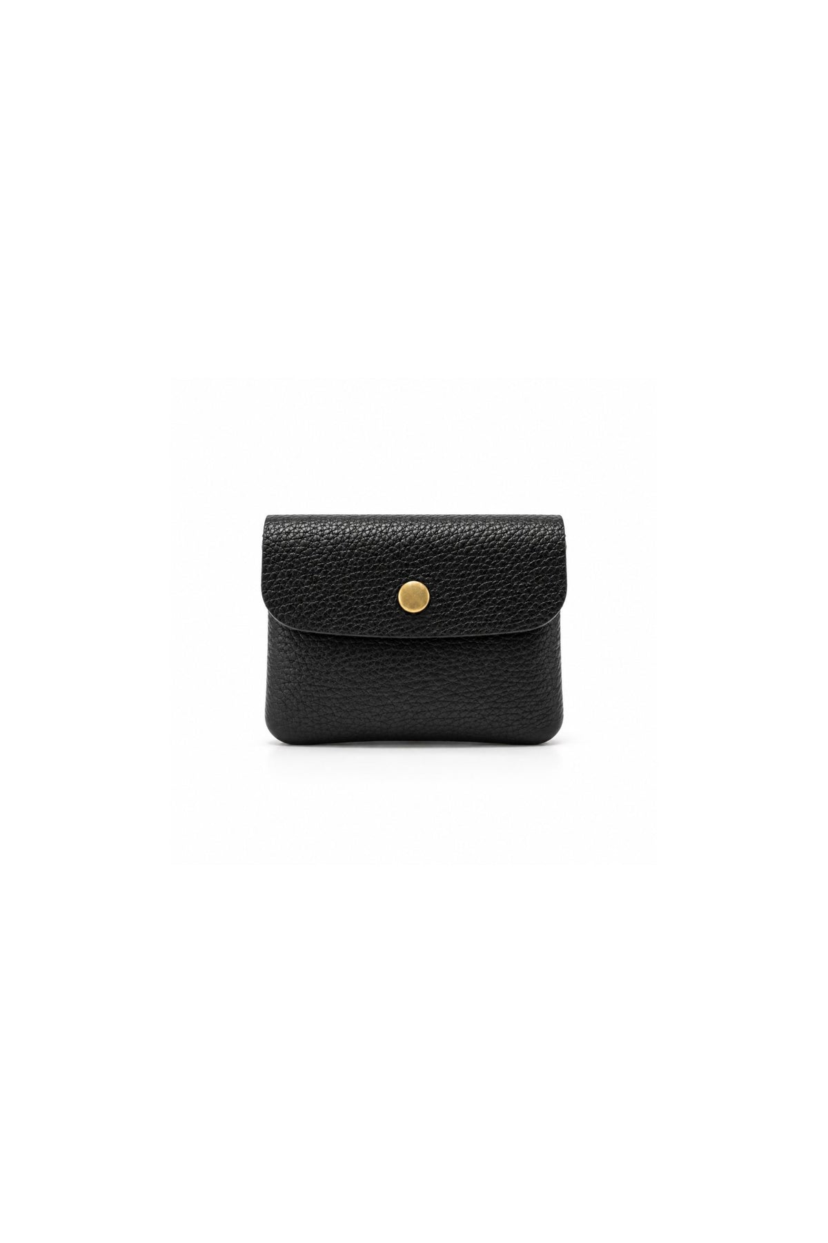 Genuine Italian Leather Compact Coin Purse with Snap Closure - Black image