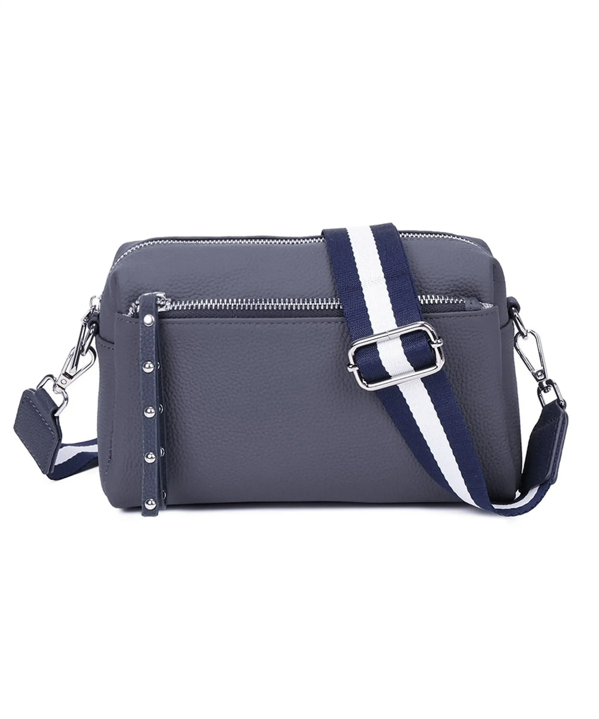 Metal Accents Genuine Leather Rectangular Crossbody Bag - NAVY image