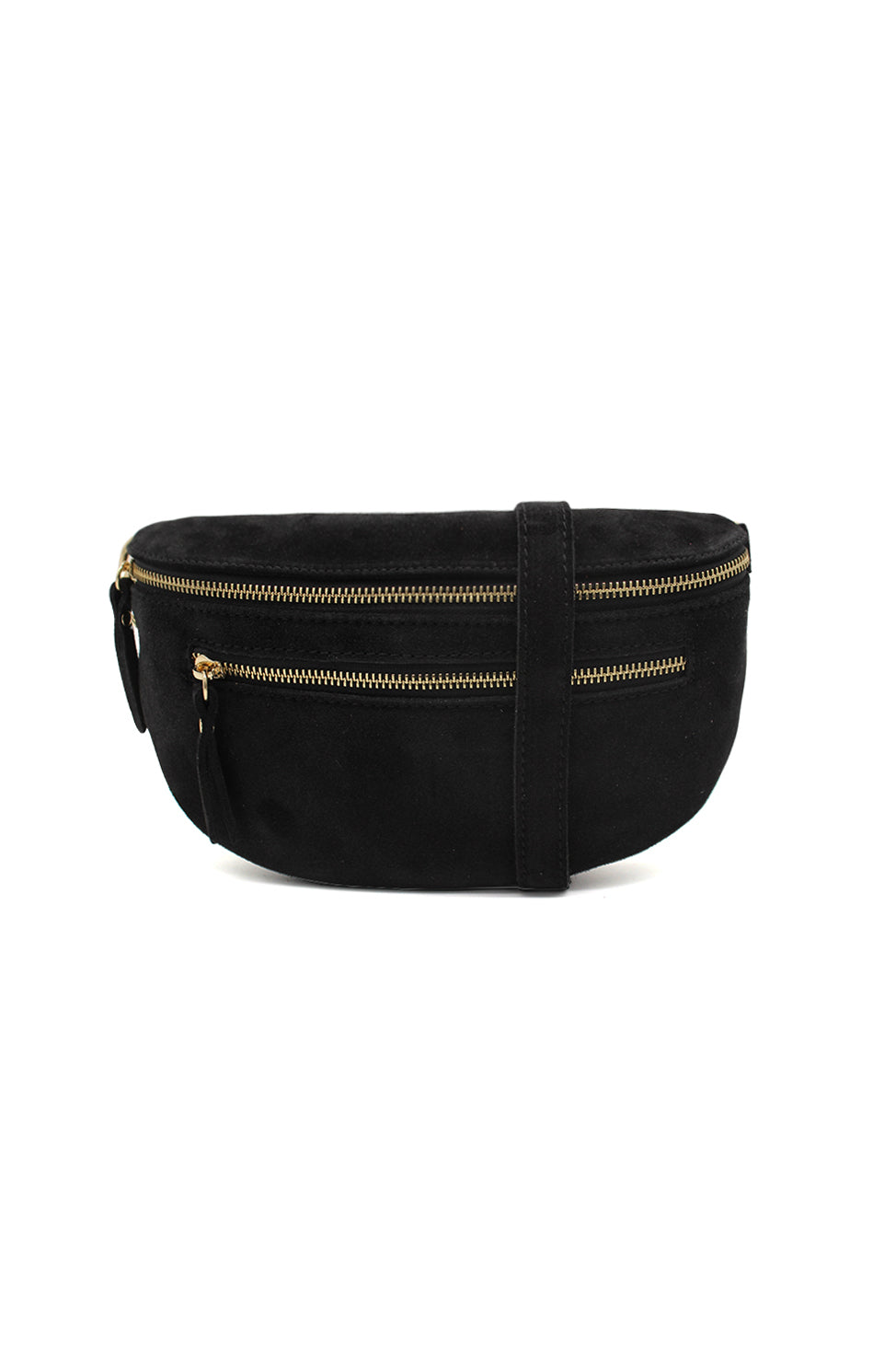 Genuine Italian Suede Sling Crossbody Bag with Dual Zipper Compartments - Black image