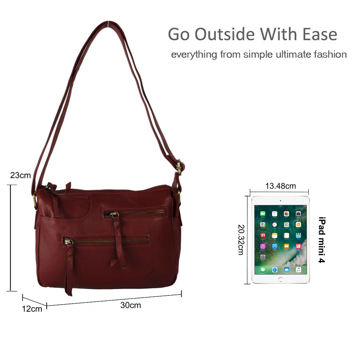 Double Front Zipper Compact Genuine Leather Shoulder Bag image 1