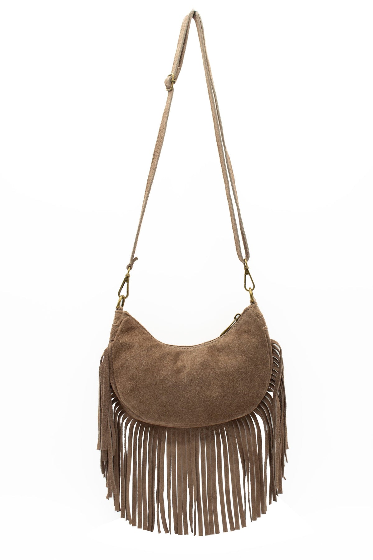 Small Genuine Italian Suede Fringed Crossbody Shoulder Bag image 1