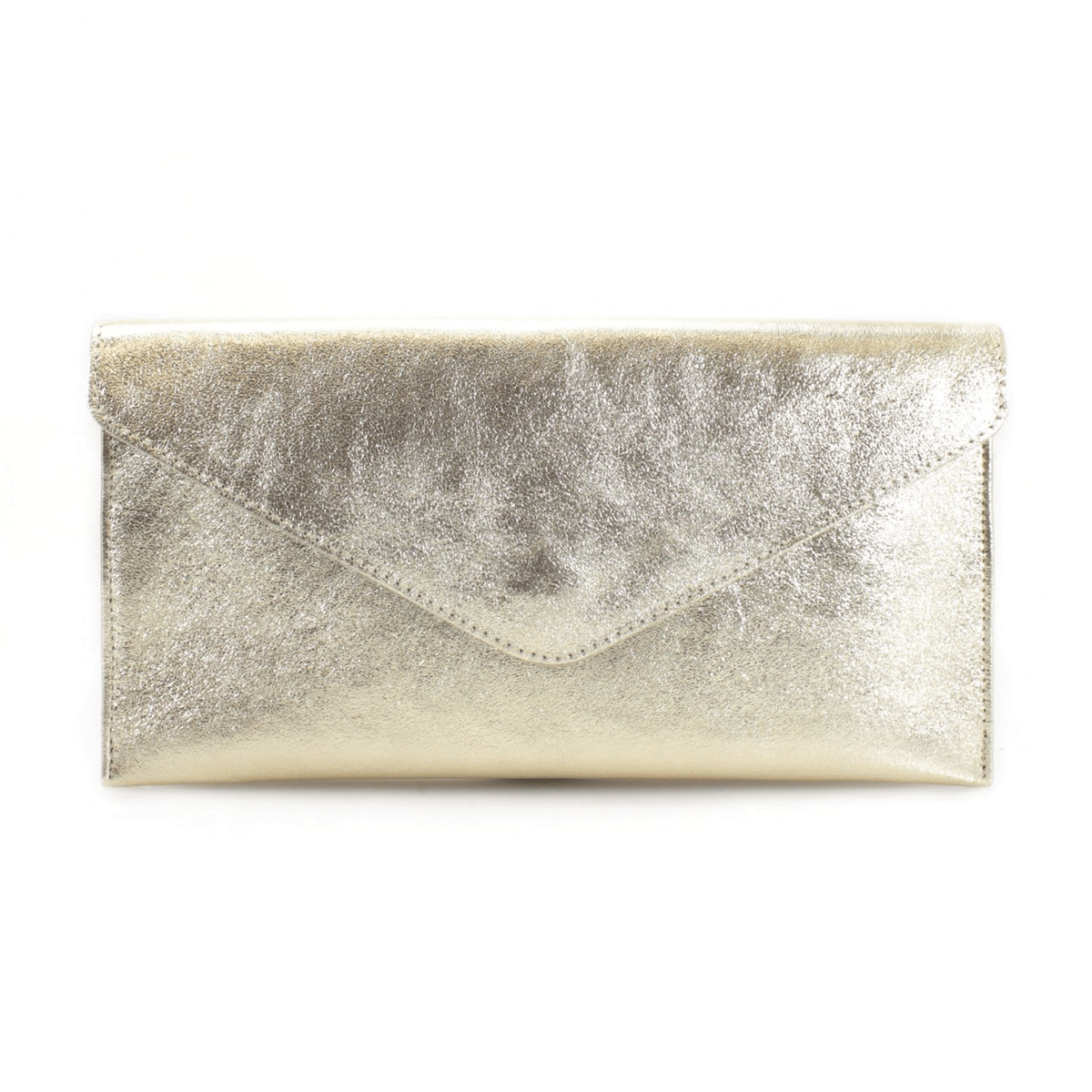 Shiny Envelope Real Leather Clutch with Long Chain Strap - Gold image