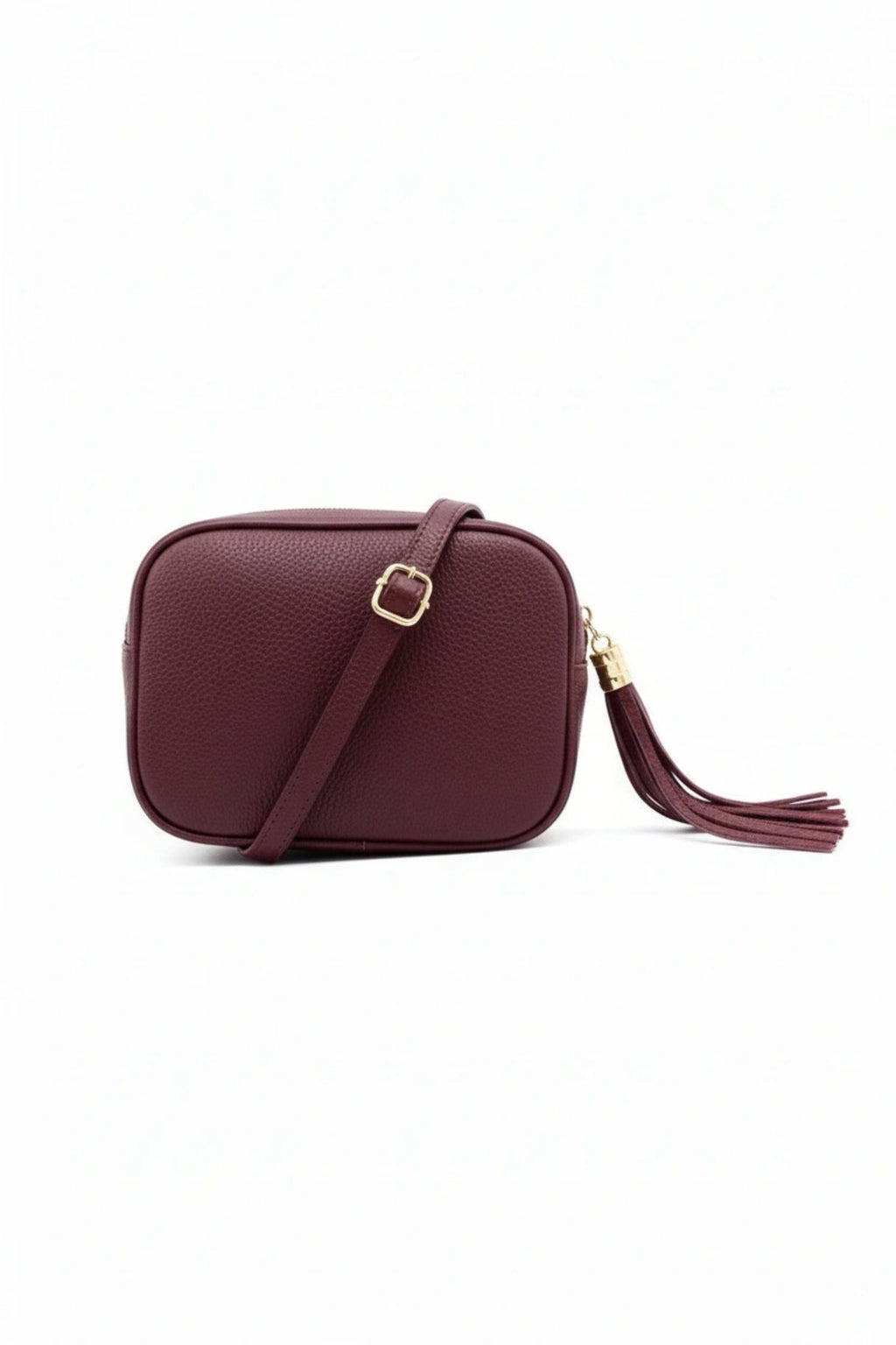 Italian Genuine Leather Crossbody Bag with Tassel Zipper - Burgundy image
