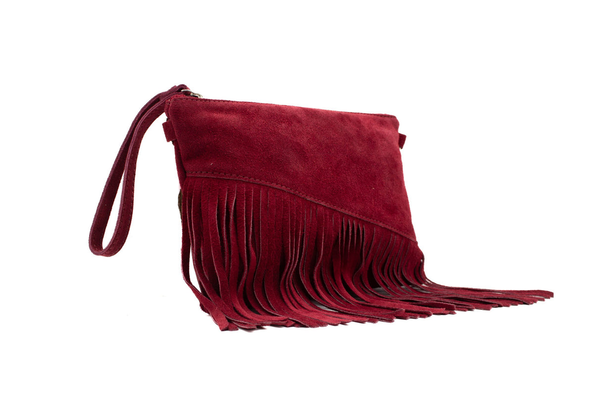 Small Multi-Functionla Fringe Italian Suede Leather Wristlet Purse Bag Crossobody Handbag image 3