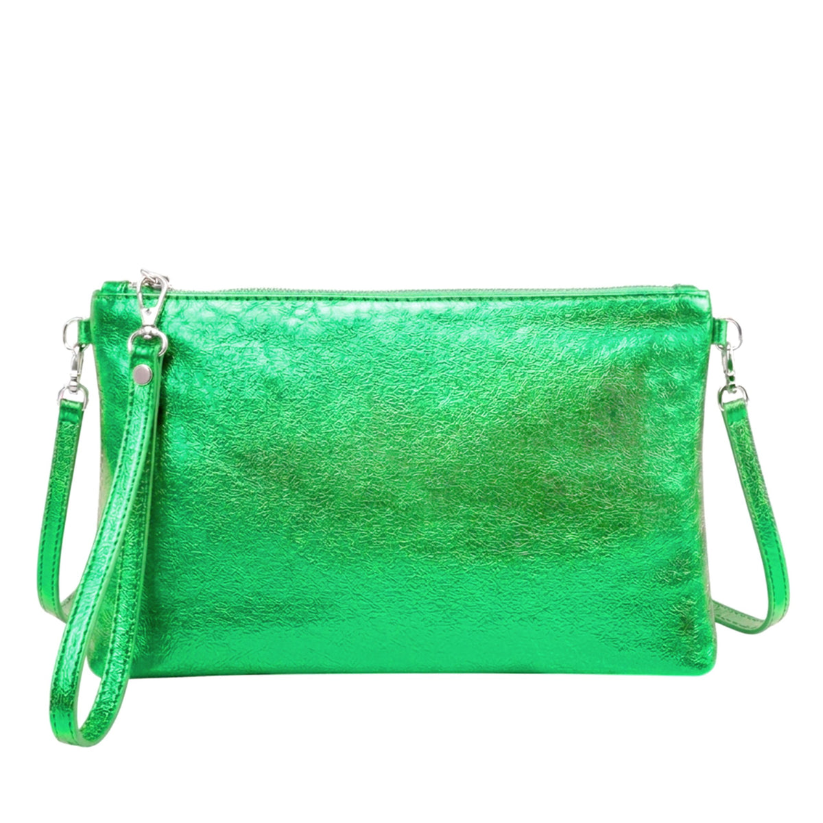 Genuine Metallic Leather Clutch Bag Small Shoulder Purse - GREEN METALLIC image