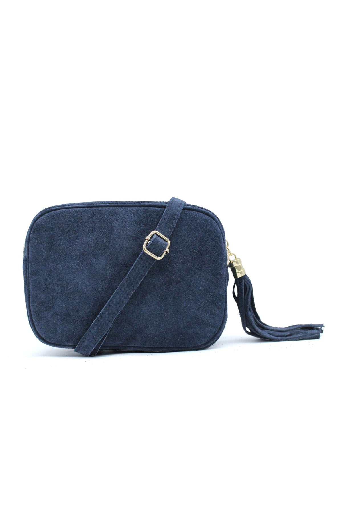 Genuine Italian Suede Leather Crossbody Bag with Tassel Zip - Navy image
