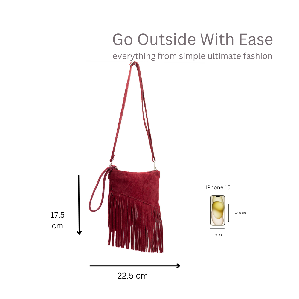 Small Multi-Functionla Fringe Italian Suede Leather Wristlet Purse Bag Crossobody Handbag image 4