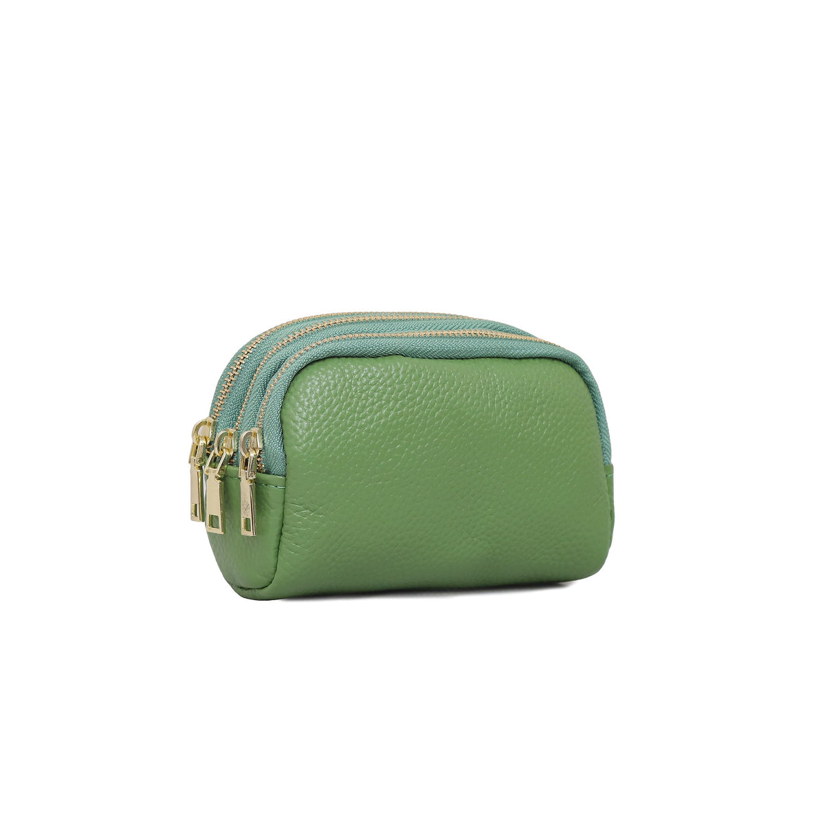 Genuine Leather Gold Tone Zippered Compact Pouch Purse - GREEN image