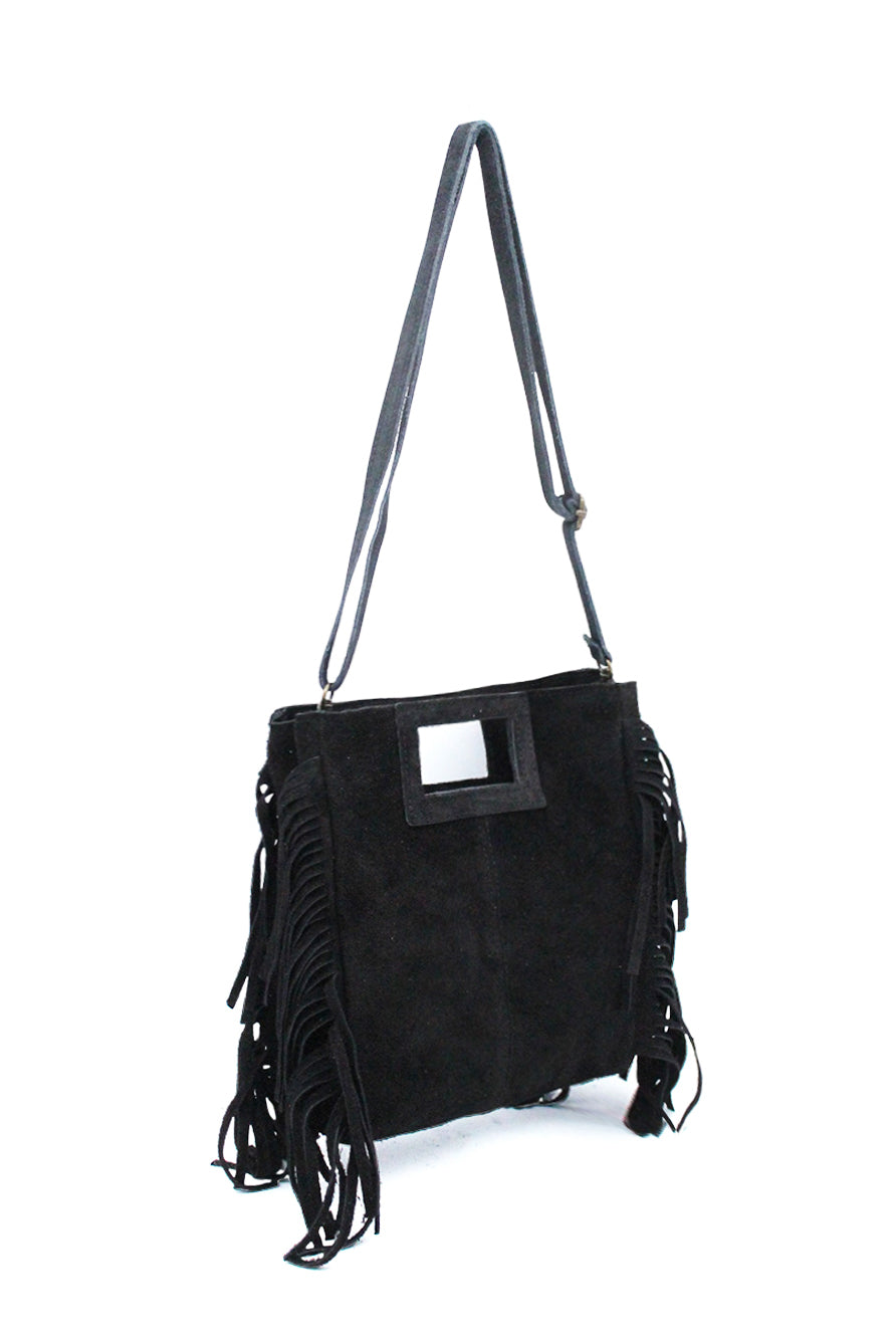 Genuine Italian Suede Crossbody Bag with Boho Fringe Design image 4