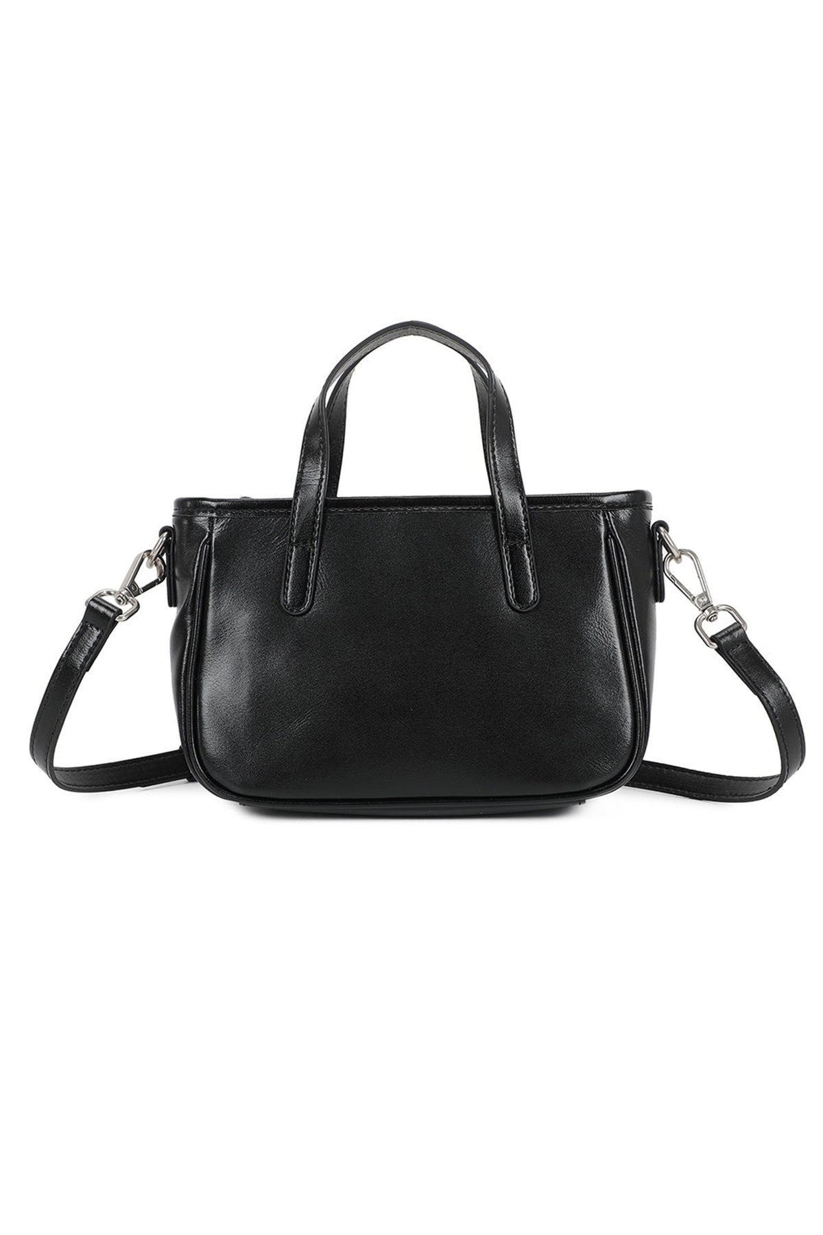 Sleek Design Compact Genuine Leather Shoulder Handbag - BLACK image
