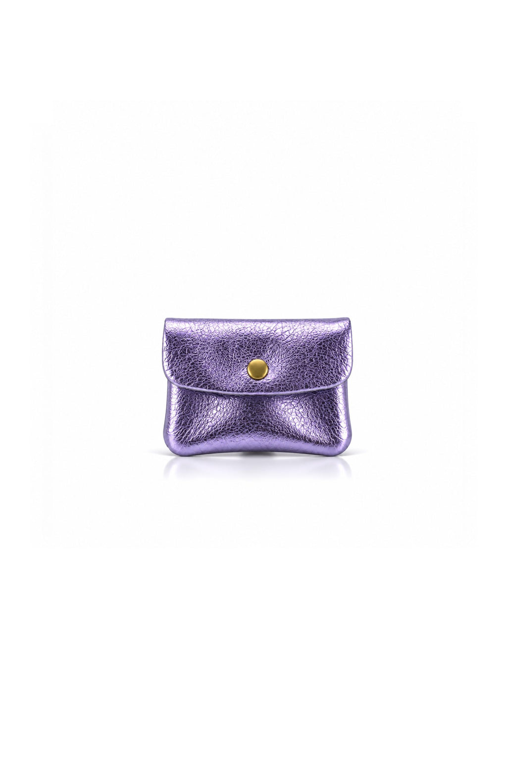 Genuine Italian Leather Compact Coin Purse with Snap Closure - Lilac Metallic image