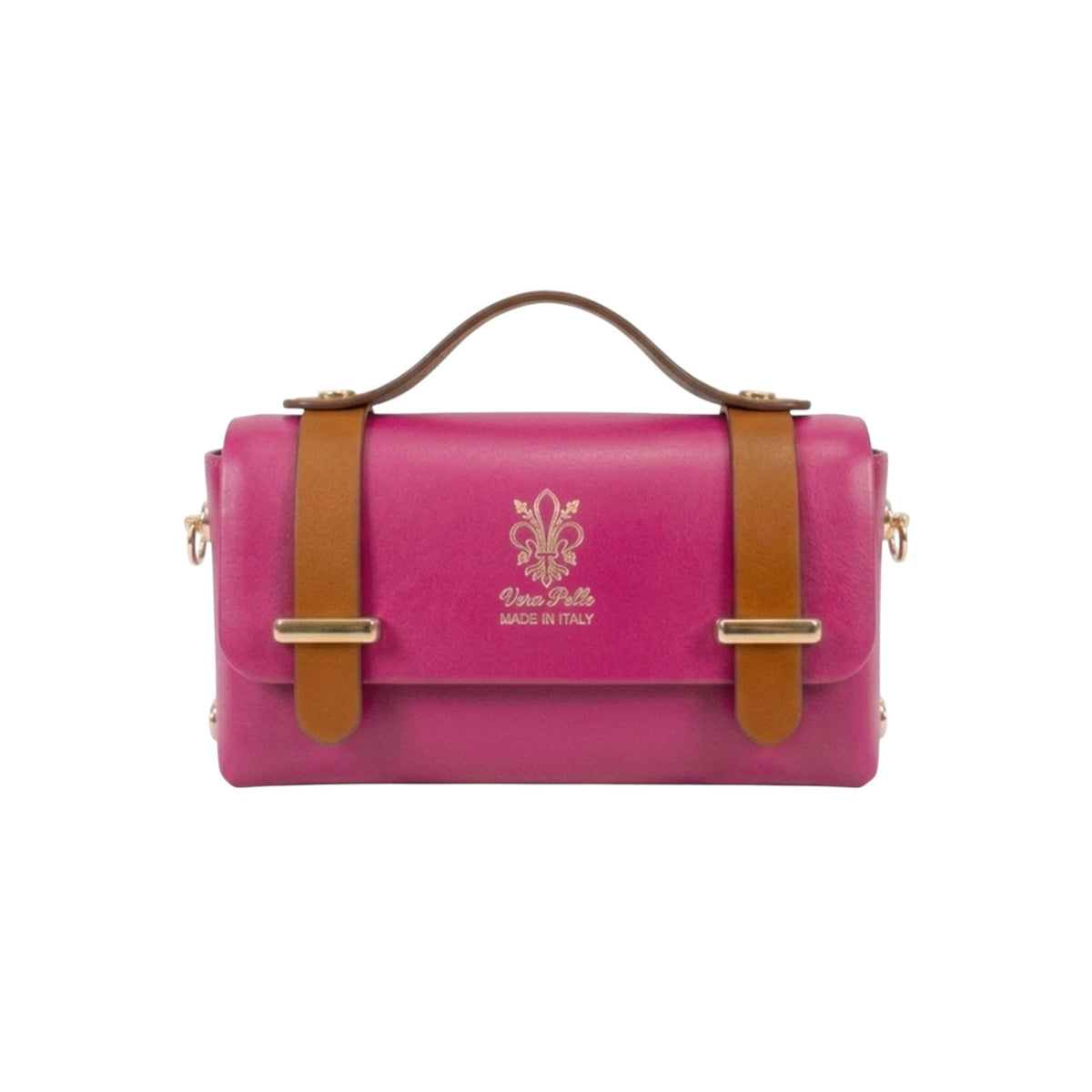 Genuine Italian Leather Structured Crossbody Mini Bag - FUCHSIA image