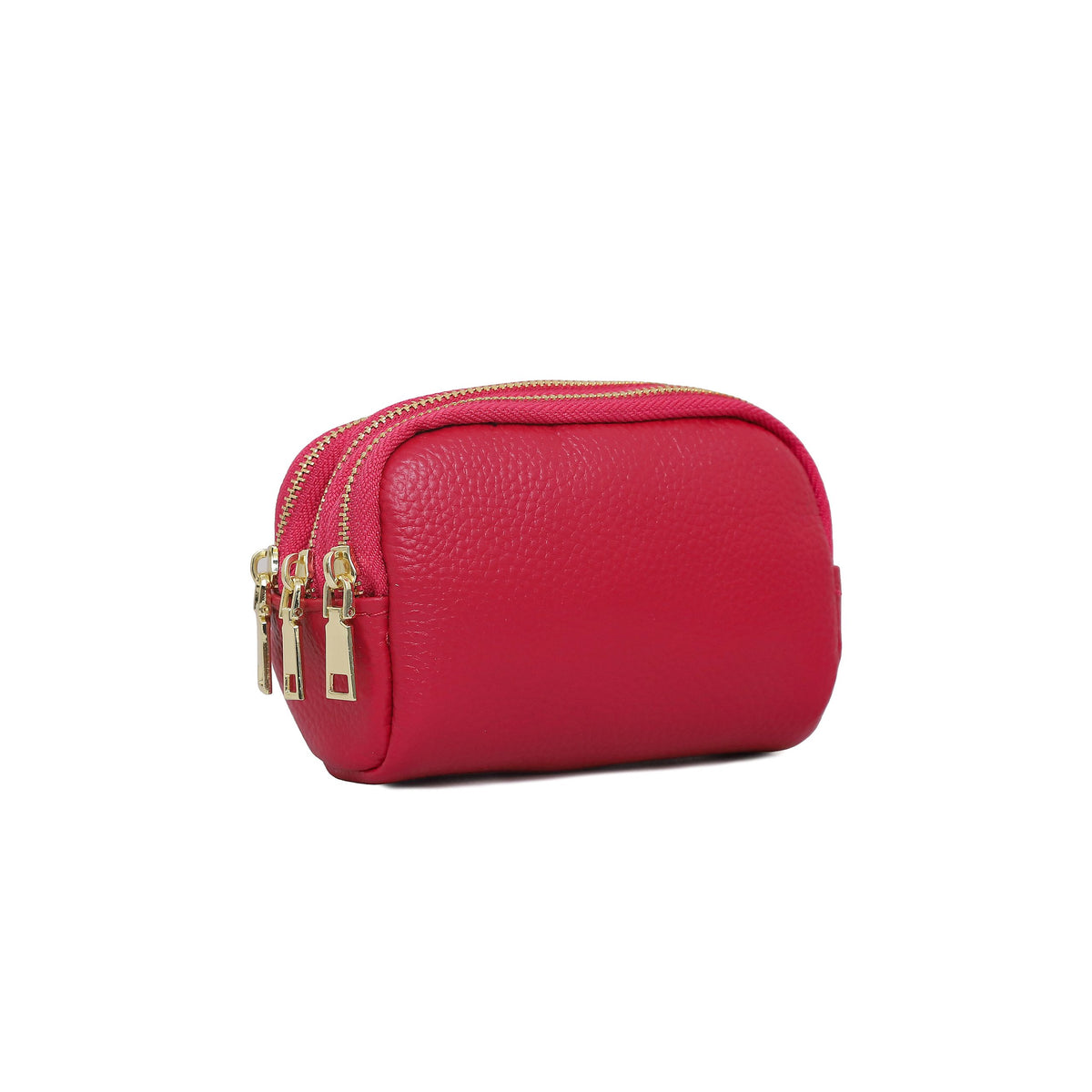 Genuine Leather Gold Tone Zippered Compact Pouch Purse - ROSE image