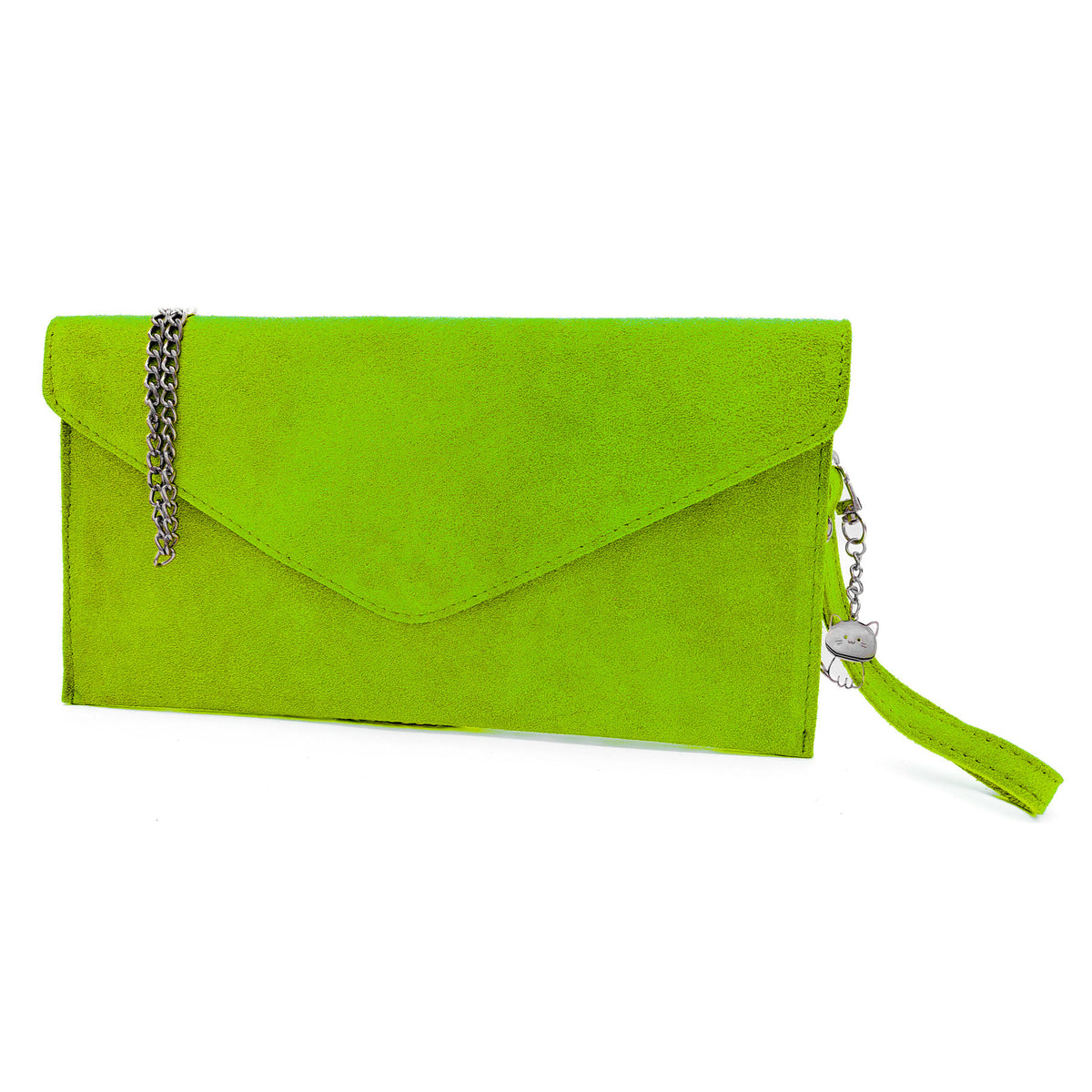Genuine Italian Suede Envelope Style Cluth Bag Purse Flat Messenger Handbag - GREEN image
