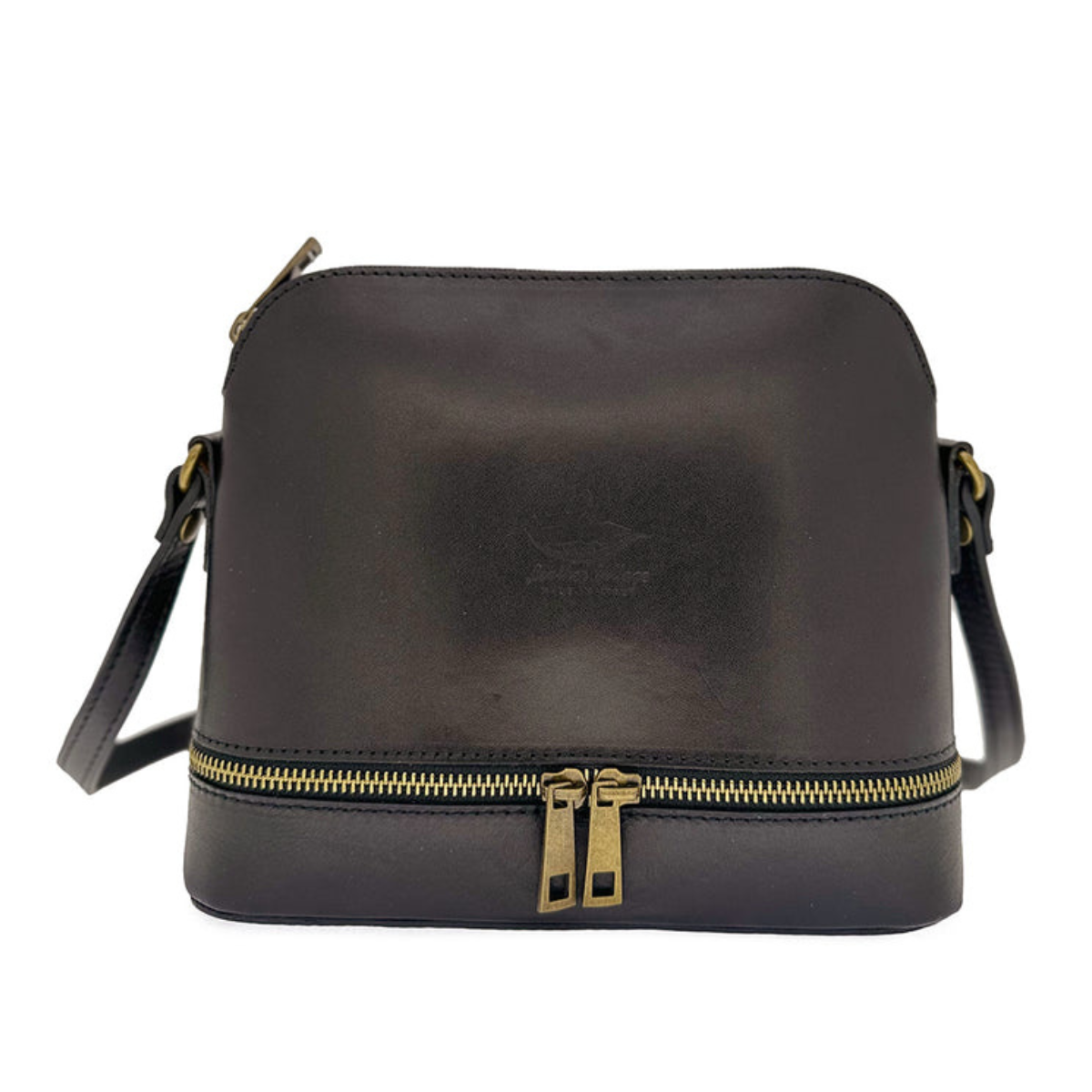 Stylish Zipper Detail Genuine Leather Crossbody Bag - COFFEE image