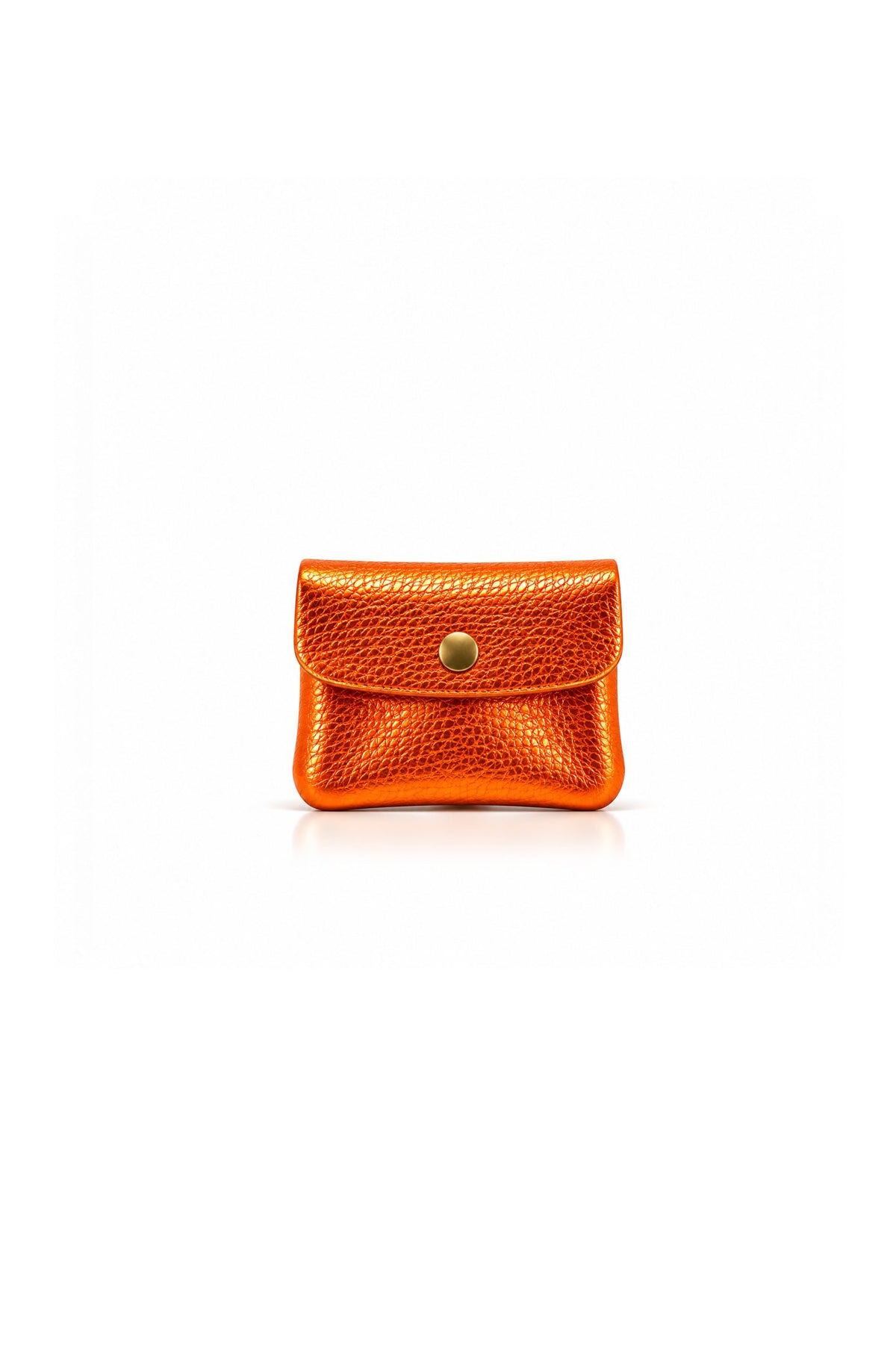 Genuine Italian Leather Compact Coin Purse with Snap Closure - Orange Metallic image