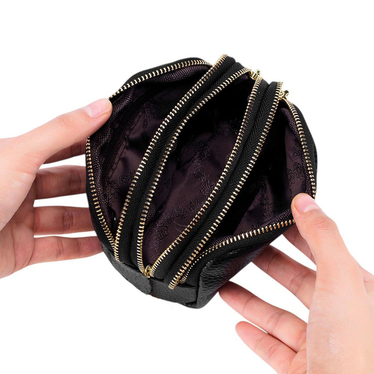 Genuine Leather Gold Tone Zippered Compact Pouch Purse image 4