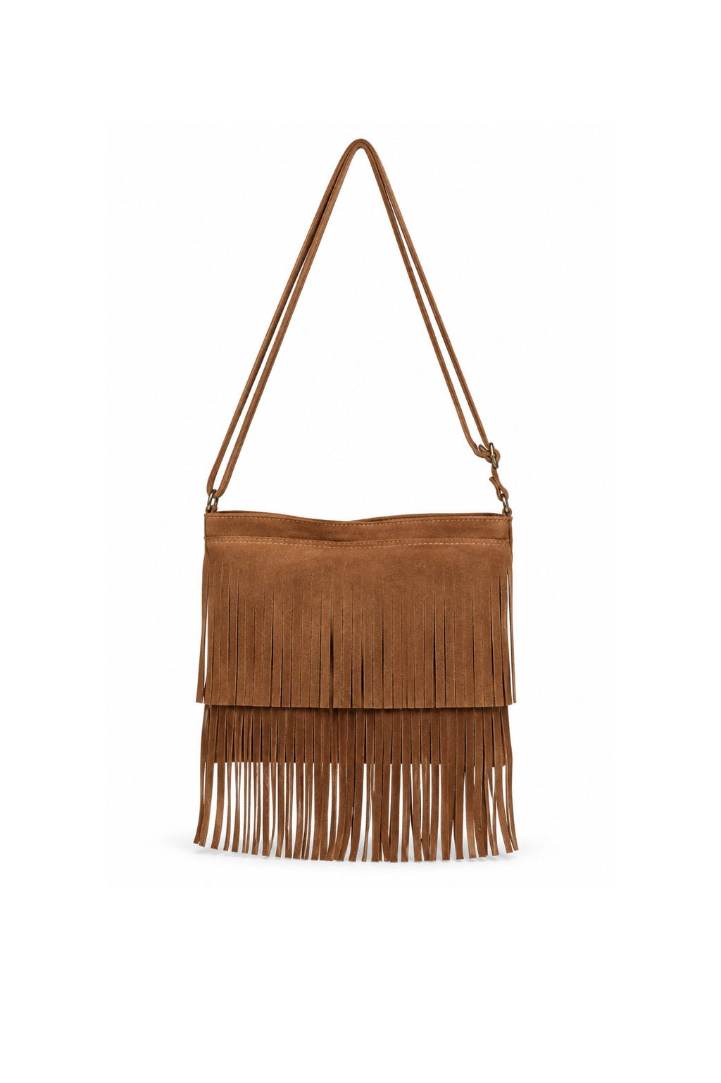Genuine Italian Suede Fringe Crossbody Bag with Adjustable Strap - Brown image
