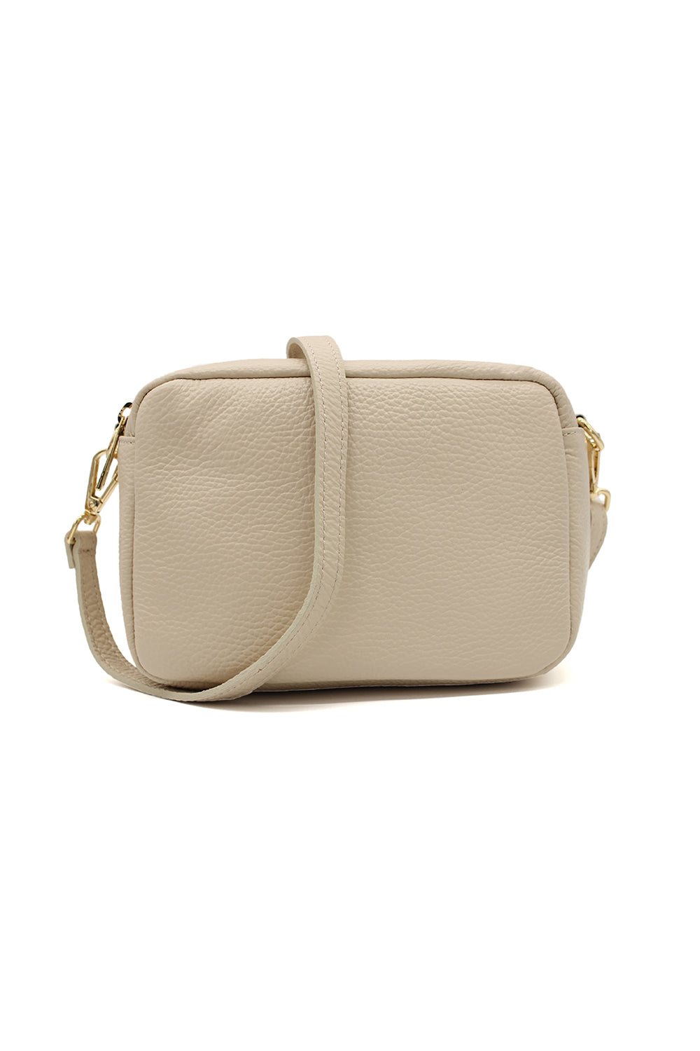 Italian Genuine Leather Crossbody Bag with Double Zipper Compartments - Beige image