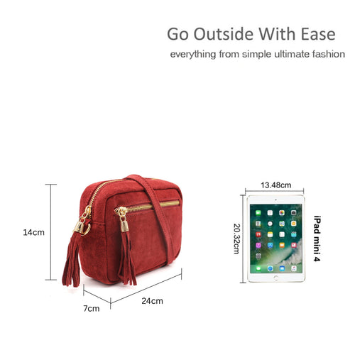 Casual Italian Genuine Suede Crossbody Bag with Tassel Zipper Closure image 1