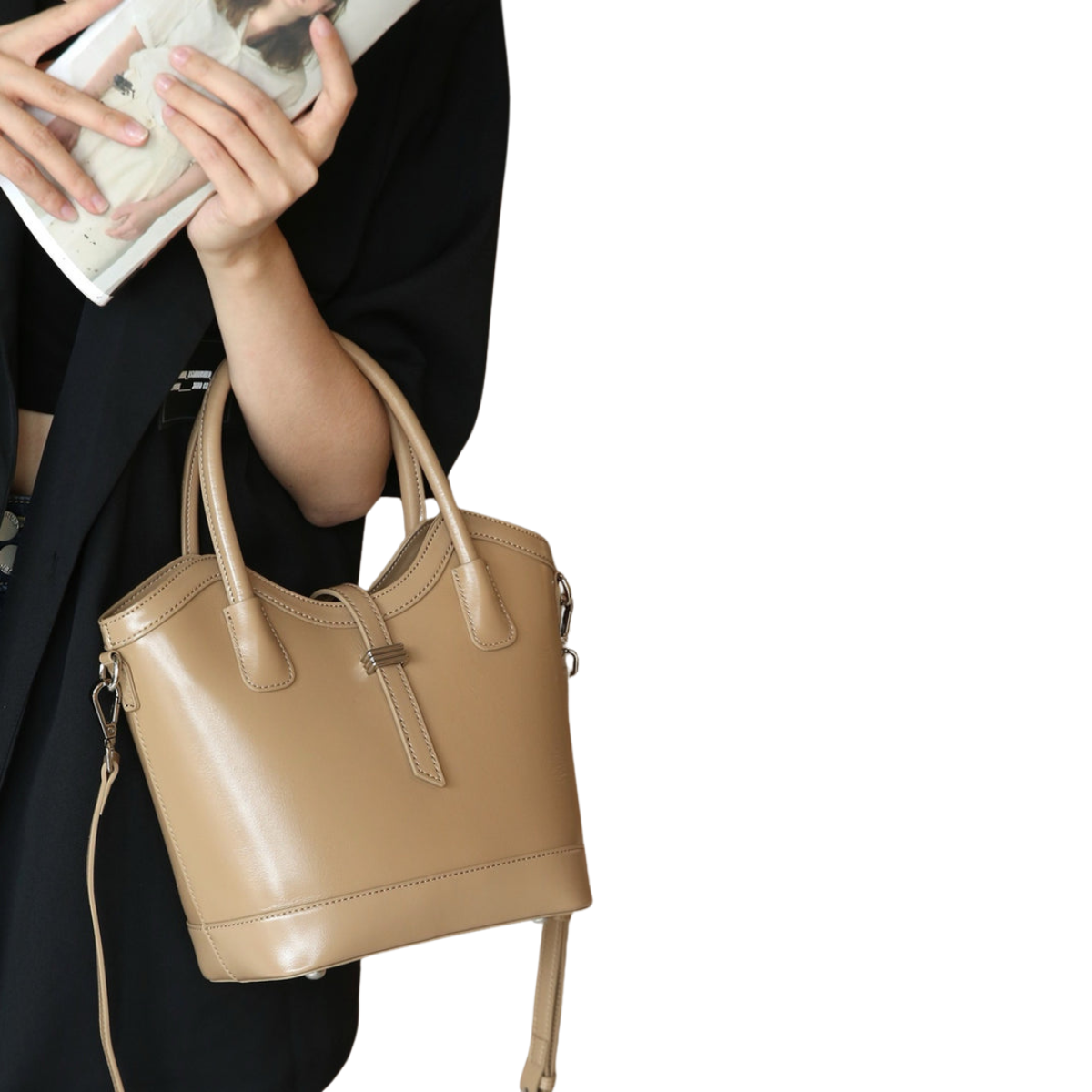 Versatile  Structured Design Genuine Leather Handbag image 3