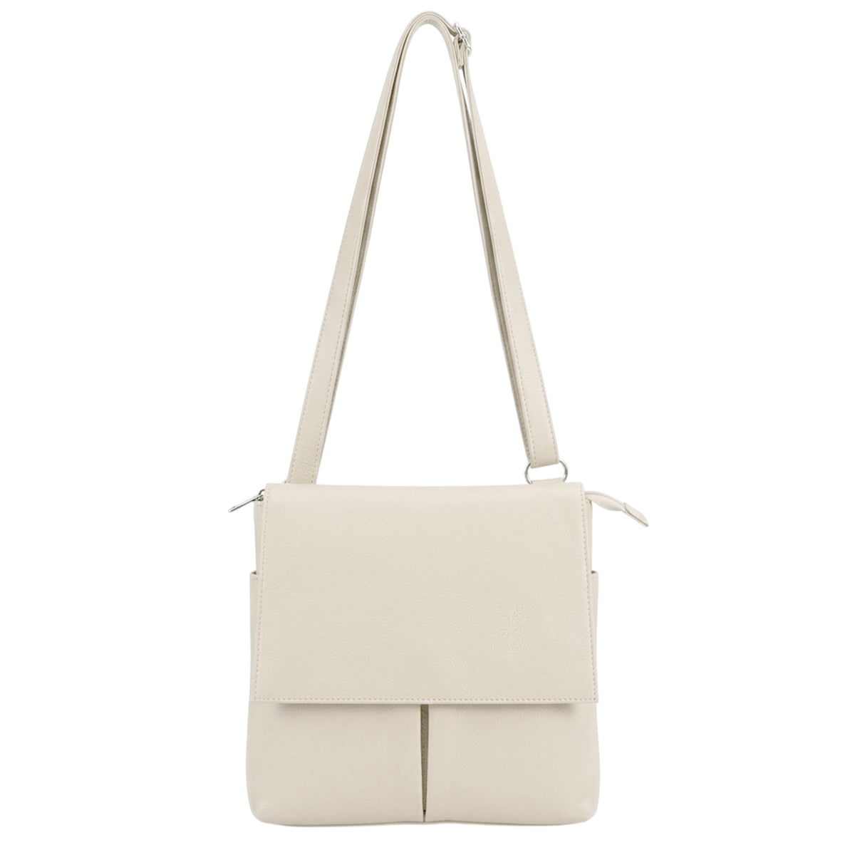 Genuine Leather Multi-Pocket Messenger Crossbody Bag - BEIGE image