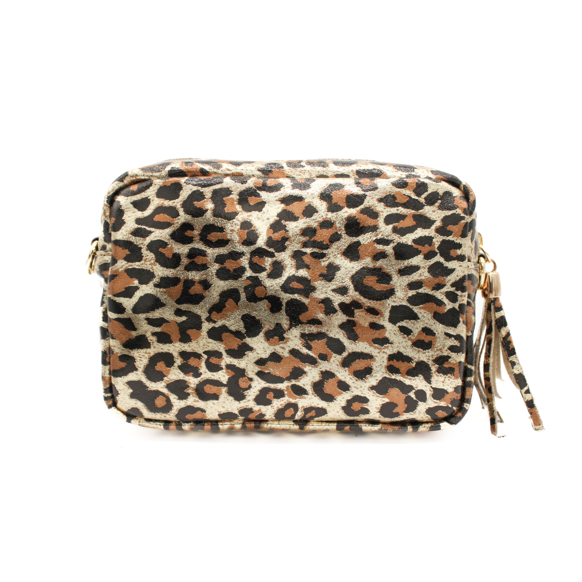 Genuine Italian Leather Metallic Leopard Print Crossbody Bag image 2