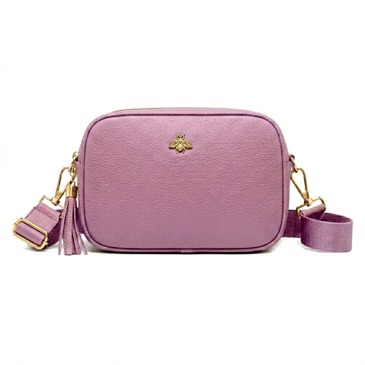 Genuine Leather Bee Logo Tassel Crossbody Camera Handbag - PURPLE image