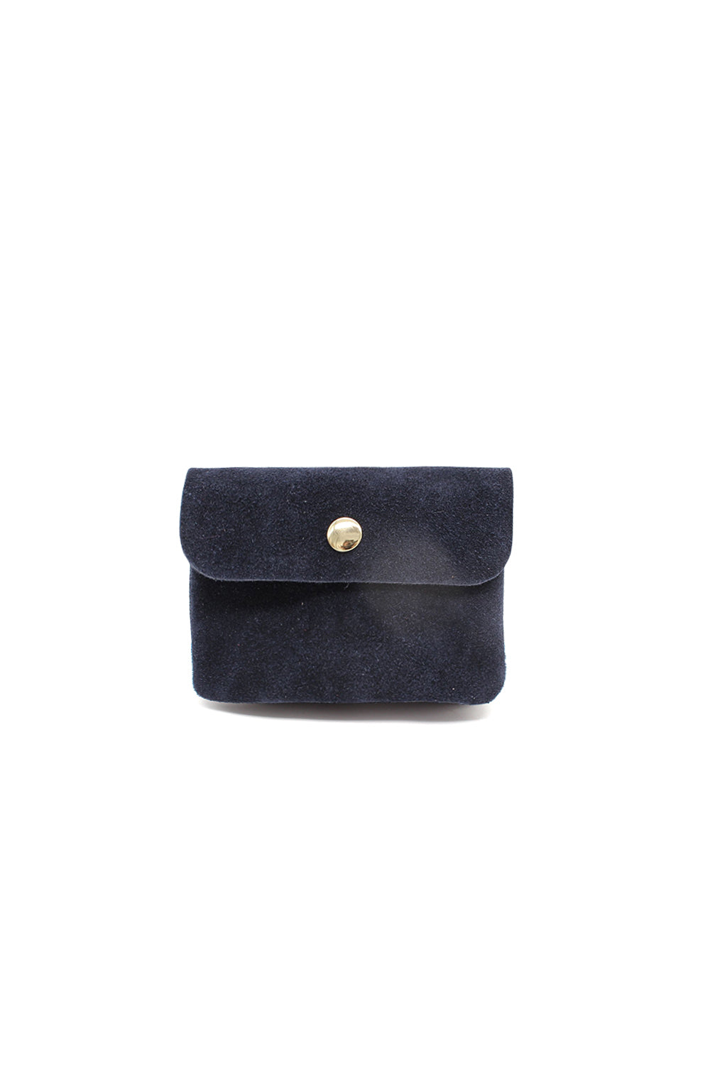 Compact Snap Button Slim Fit Italian Genuine Suede Purse - Navy image