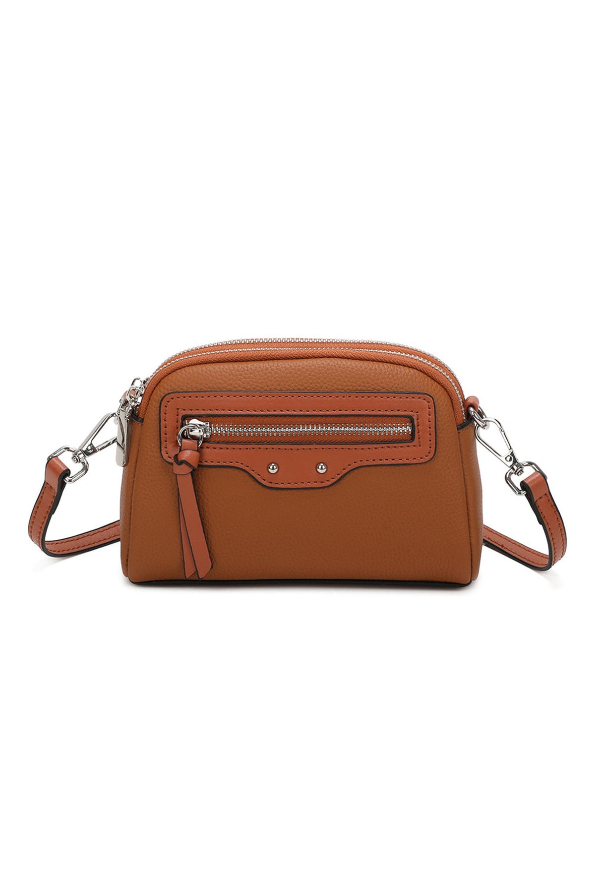 Genuine Leather Small Travel Crossbody Shoulder Bag - BROWN image
