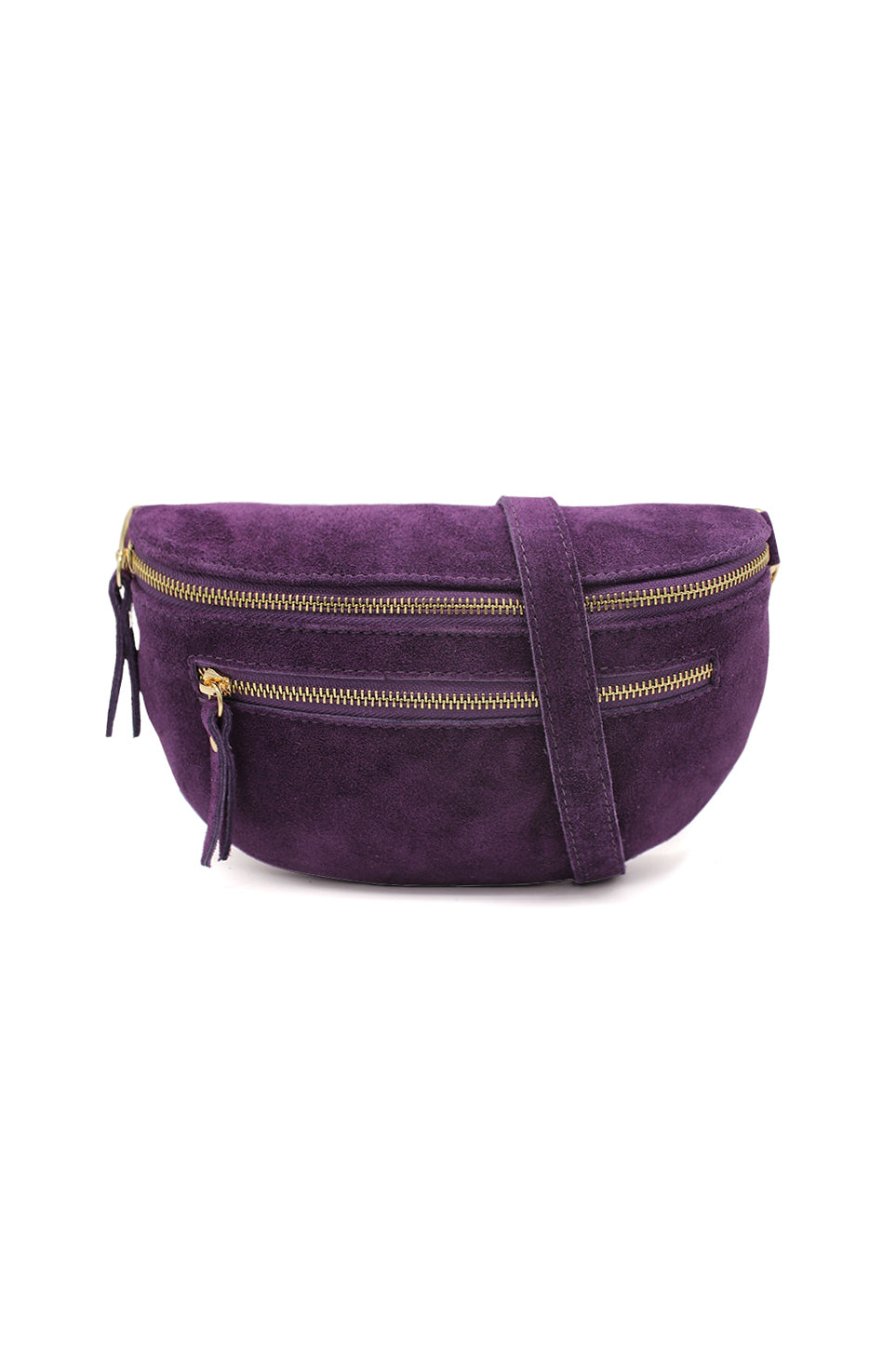 Genuine Italian Suede Sling Crossbody Bag with Dual Zipper Compartments image 0
