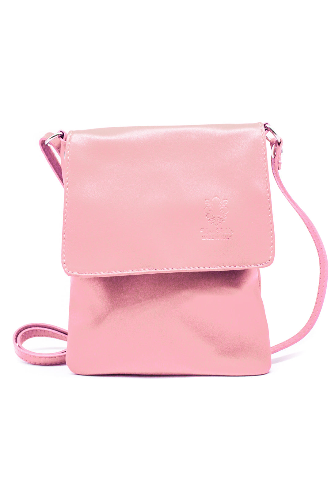 Stylish Flap Small Genuine Italian Leather Crossbody Bag - Pink image