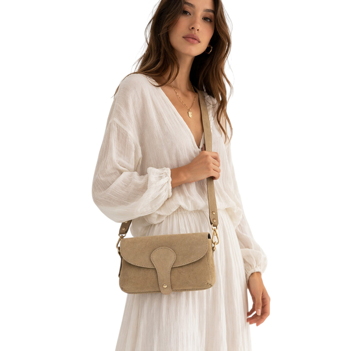 Suede Leather Magnetic Flap Small Crossbody Shoulder Bag image 3