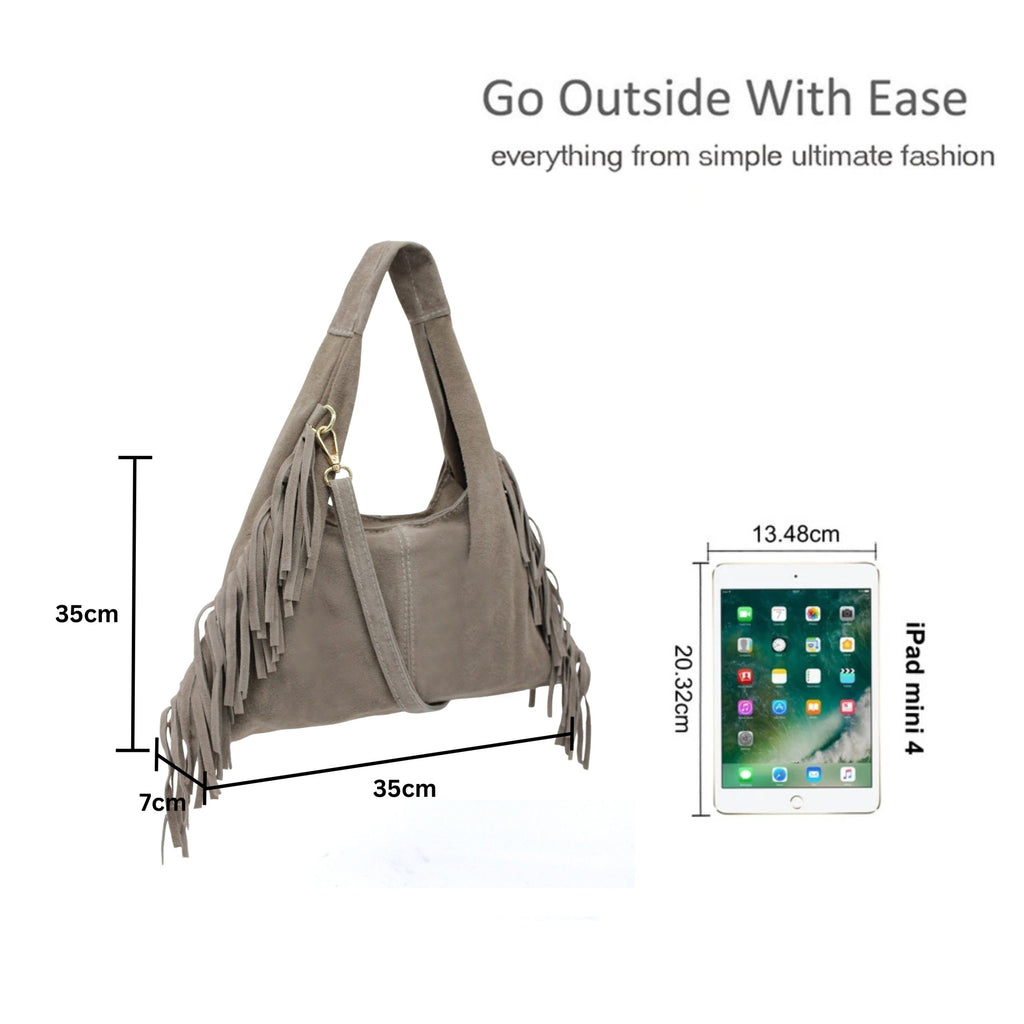 Italian Genuine Suede Fringe Crossbody Shoulder Bag image 1