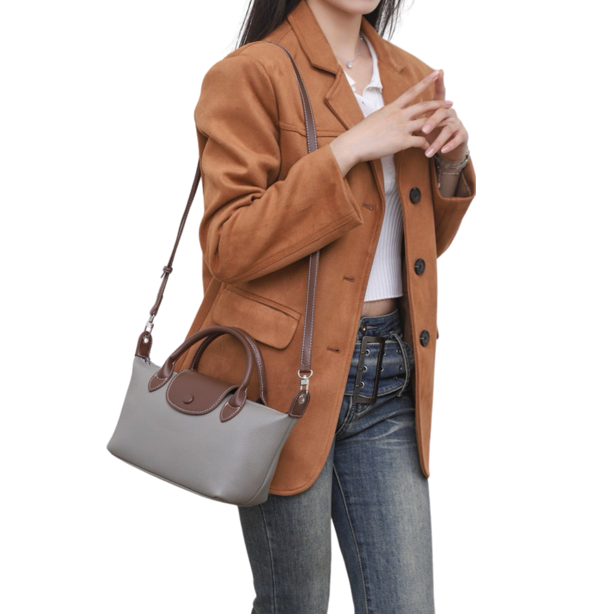 Top Handle Detachable Strap Genuine Leather Shoulder Bag image 3