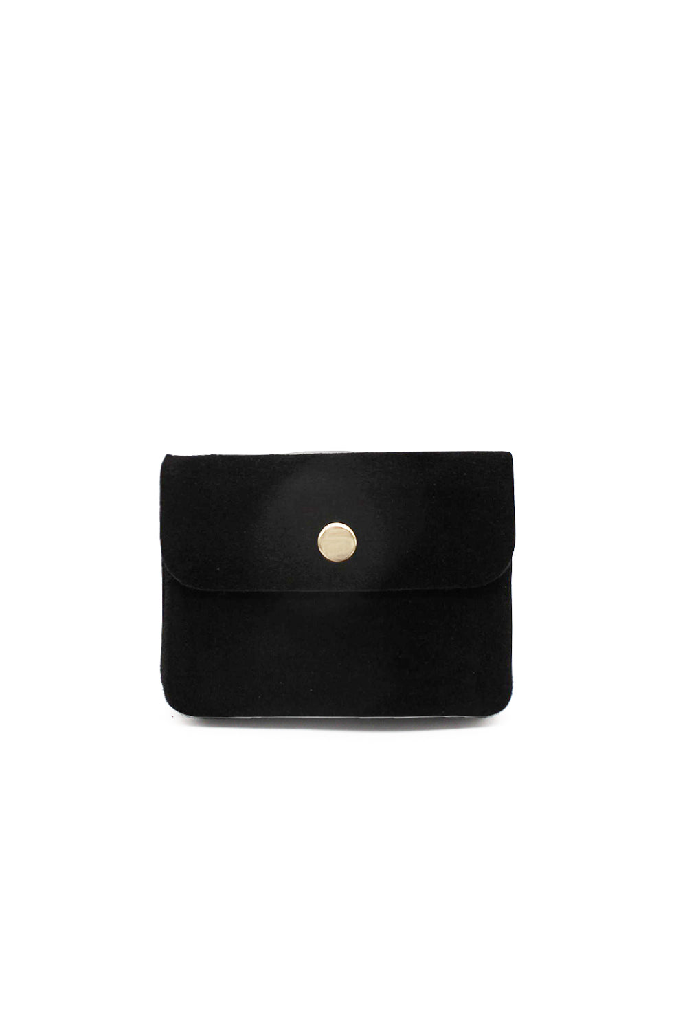 Compact Snap Button Slim Fit Italian Genuine Suede Purse - Black image