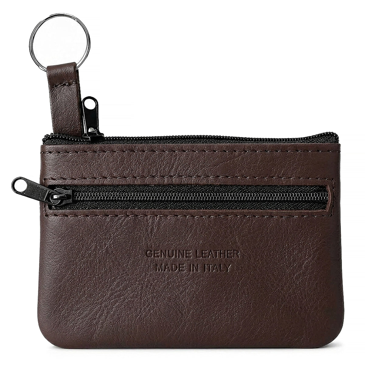 Genuine Leather Coin Purse Mini Key Ring Pouch Organizer - DARK BROWN image