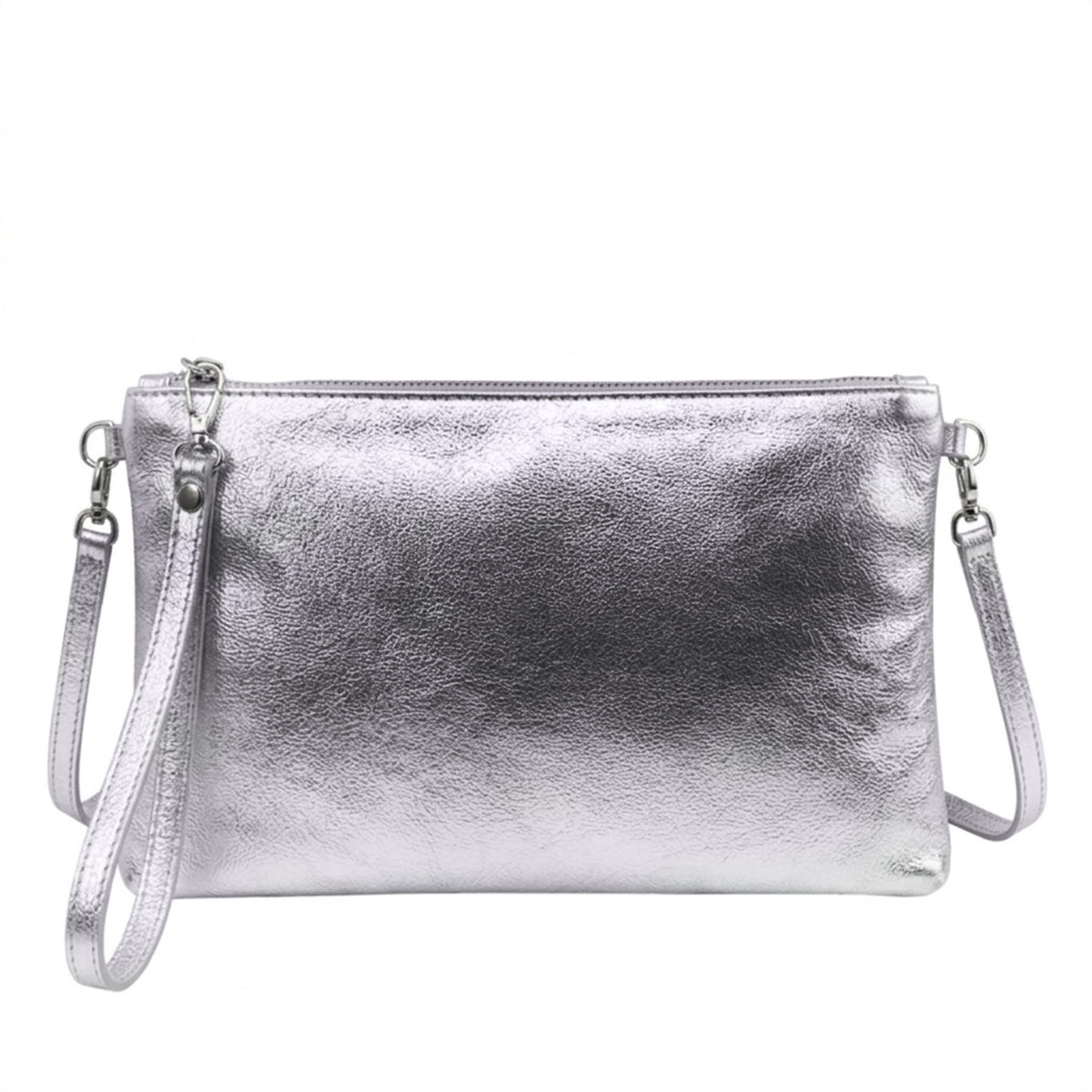 Genuine Metallic Leather Clutch Bag Small Shoulder Purse - SILVER image