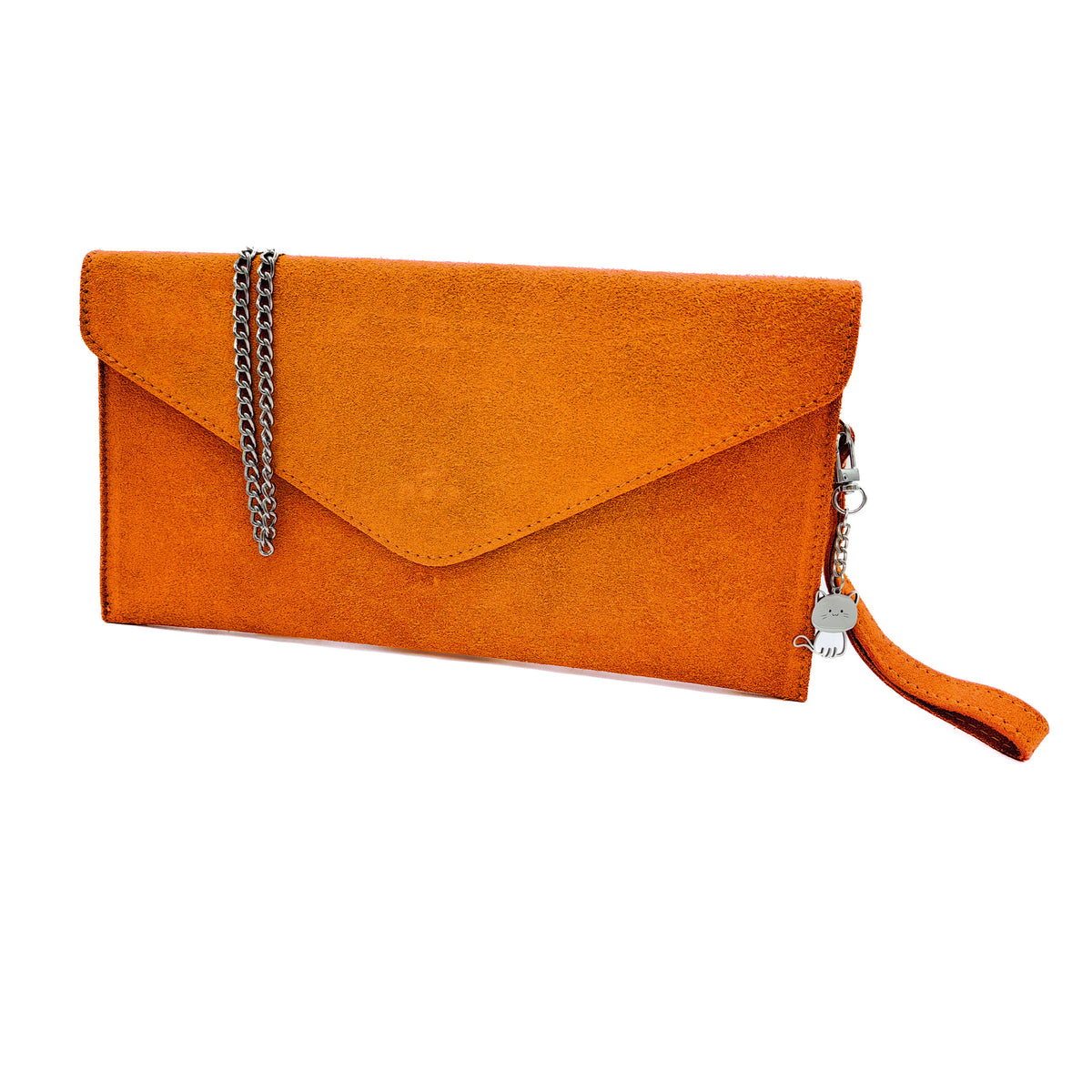 Genuine Italian Suede Envelope Style Cluth Bag Purse Flat Messenger Handbag - ORANGE image