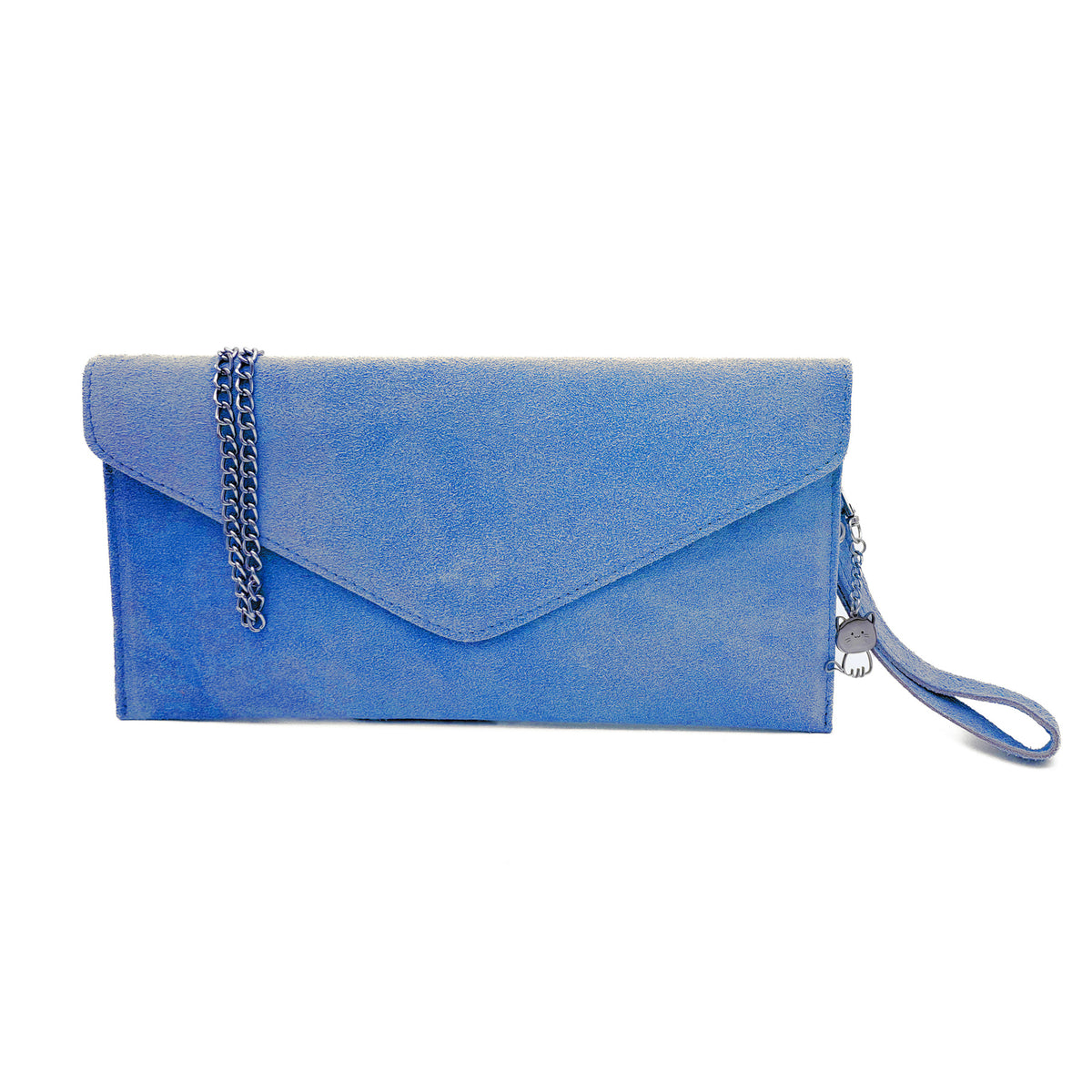 Genuine Italian Suede Envelope Style Cluth Bag Purse Flat Messenger Handbag - BLUE image
