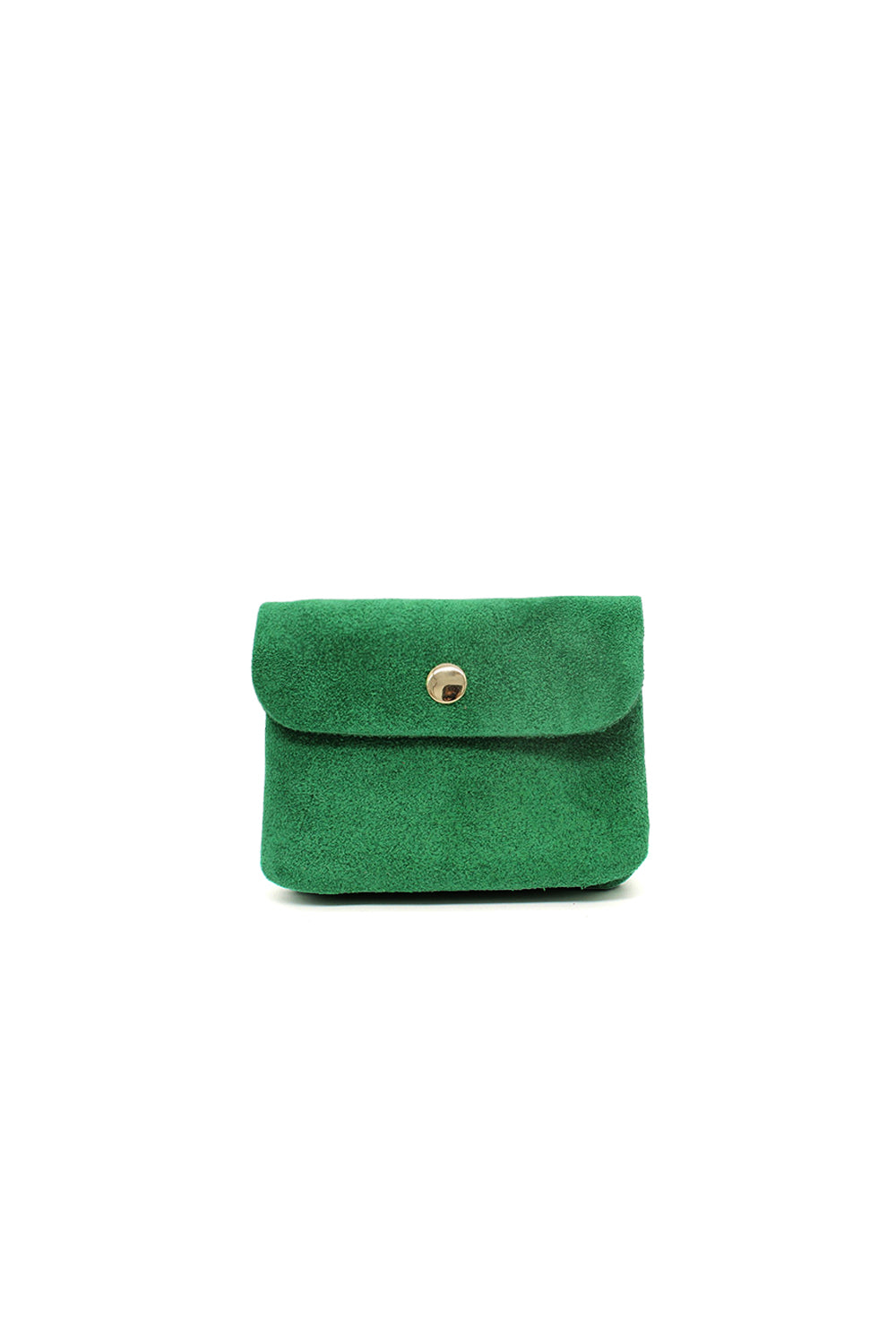 Compact Snap Button Slim Fit Italian Genuine Suede Purse - Green image