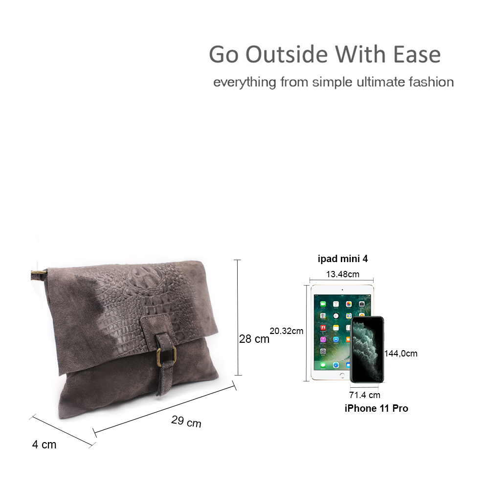 Italian Soft Suede Leather Croc Skin Pattern Flap Over Small Crossbody Bag image 1
