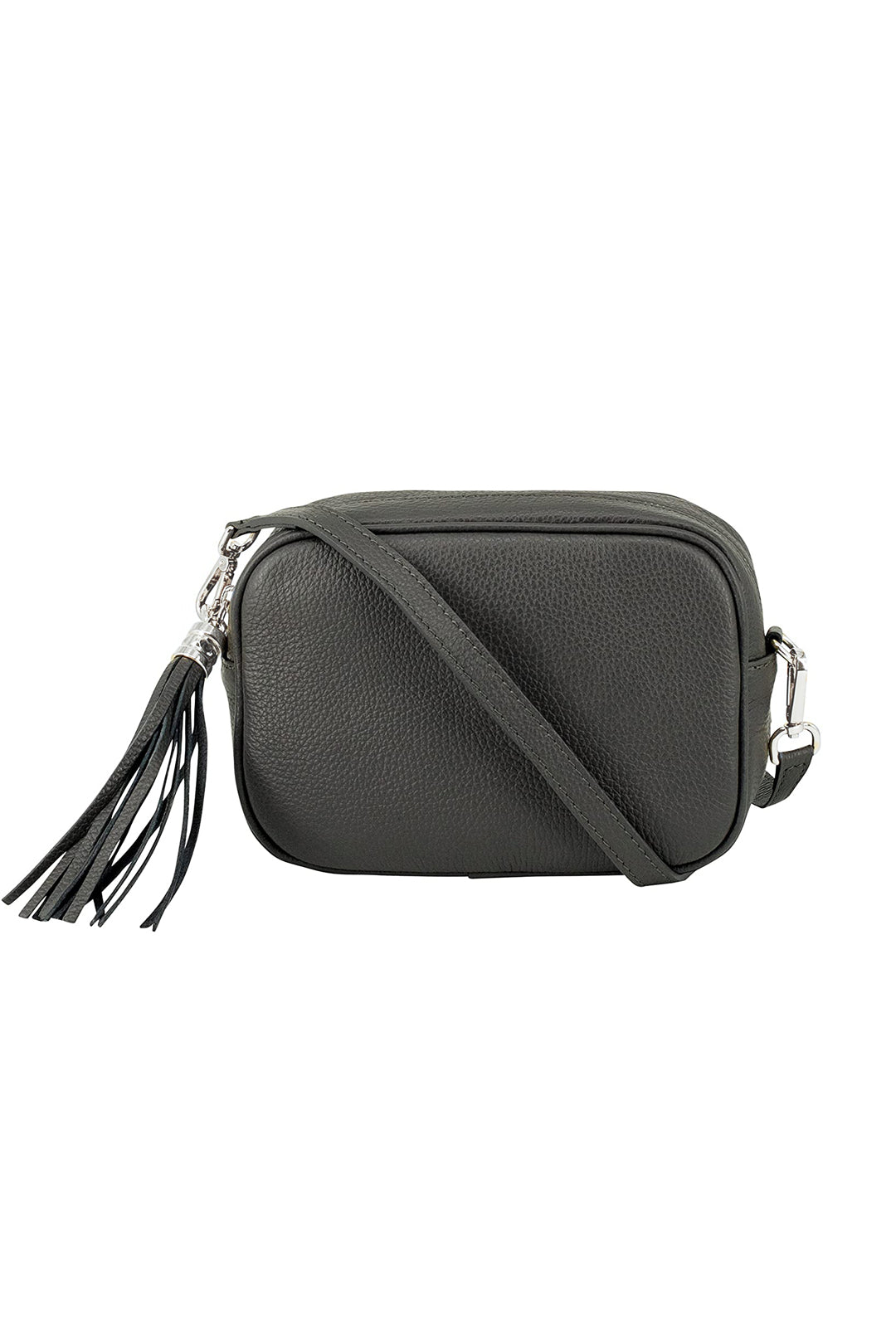 Tassel Charm Genuine Italian Leather Camera Handbag Crossbody Bag - Dark Grey image